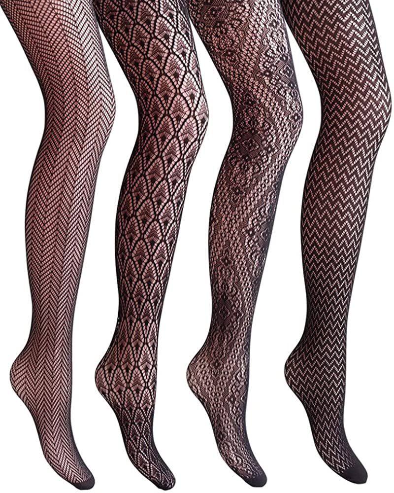 VERO MONTE Women Patterned Fishnets Tights Small Hole Thigh High Sexy Stockings Apparel & Accessories > Clothing > Underwear & Socks > Shapewear VERO MONTE Diamond & Wave Patterned, Black, 4 Pairs 4 Styles ( Height: 5'5" - 5'11" / Weight: 100-180lbs ) 
