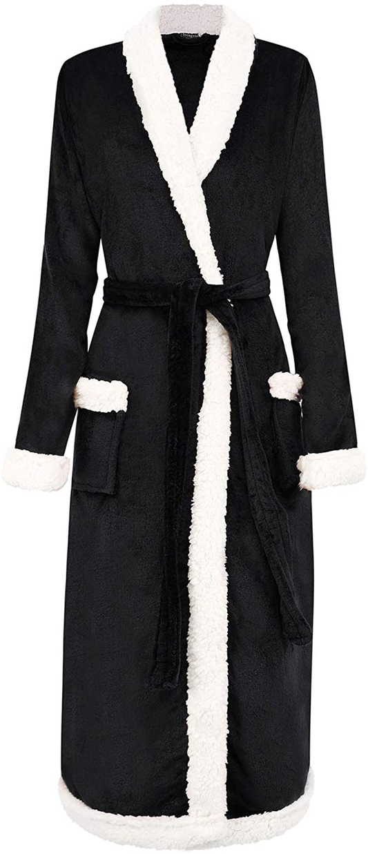Burklett Luxury Sherpa Trim Fleece Long Bath Robe with Pocket Apparel & Accessories > Clothing > Sleepwear & Loungewear > Robes Kylie Max   