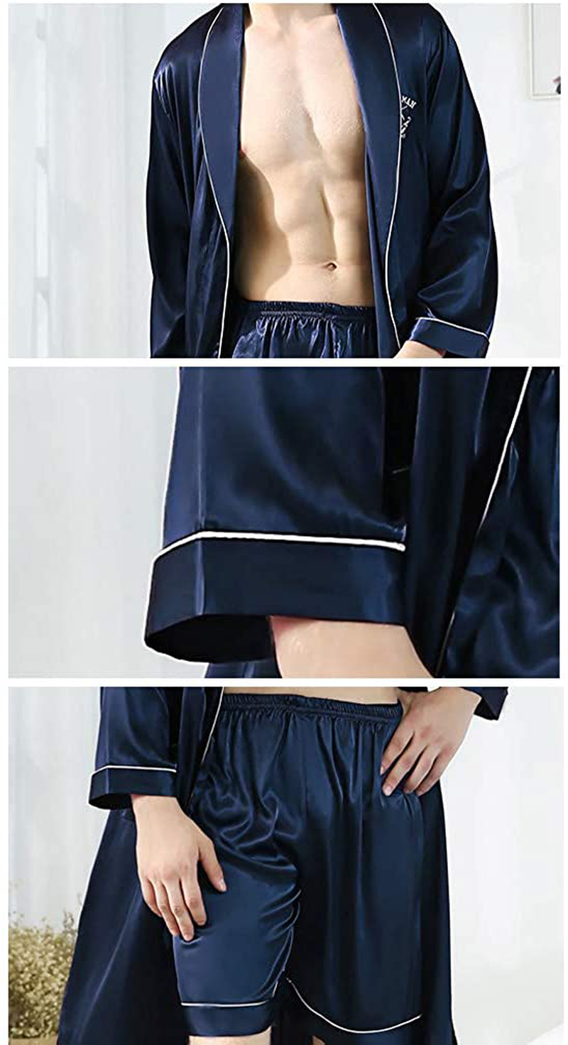 Lavnis Men'S Satin Bathrobe Nightgown Casual Kimono Robe Loungewear Sleepwear Pajama Set with Shorts Apparel & Accessories > Clothing > Sleepwear & Loungewear > Robes Kylie Max   