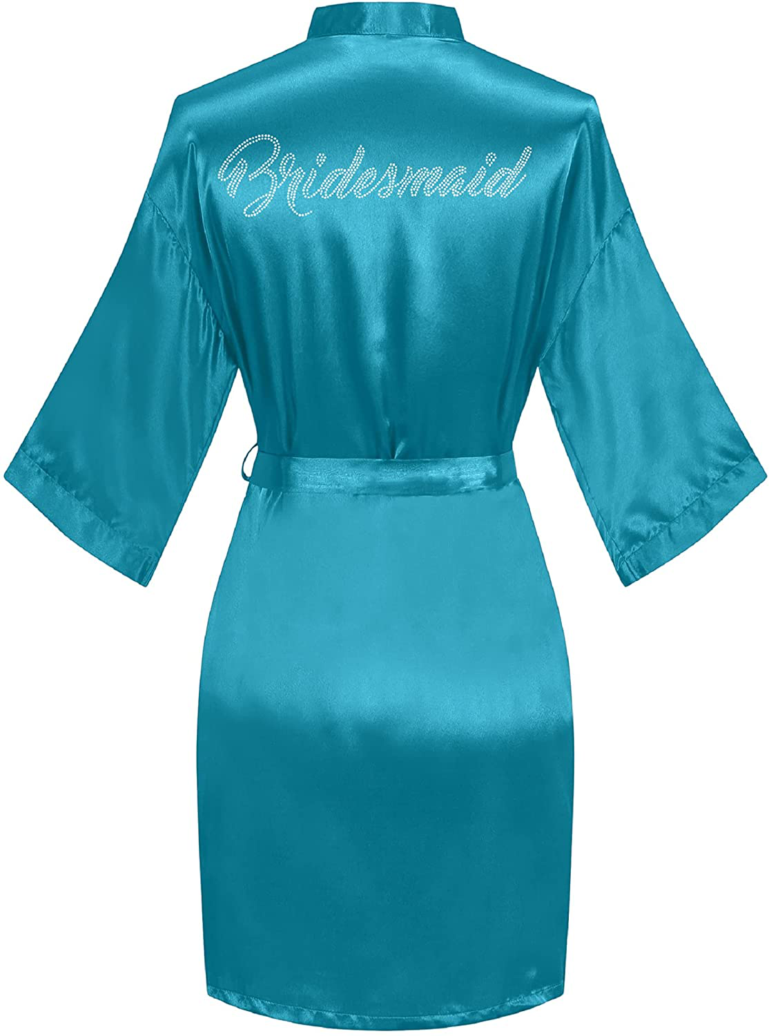 Sunshinemall Women'S Satin Kimono Robes with Rhinestones Bride Bridesmaid Short Sleepwear Wedding Dressing Gown Apparel & Accessories > Clothing > Sleepwear & Loungewear > Robes sunshinemall Bridesmaid-teal Small-Medium 