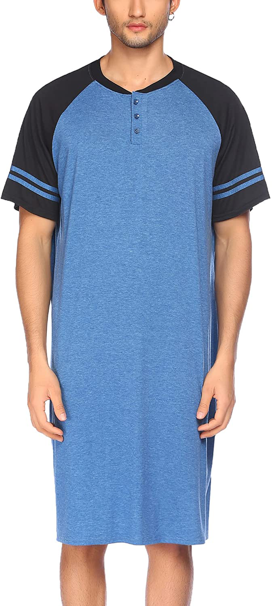Evanhome Cotton Sleep Shirt Men V-Neck Nightshirts Short Sleeve Henley Shirt Lounge Sleepwear M-XXXL Apparel & Accessories > Clothing > Sleepwear & Loungewear > Nightgowns Kylie Max   