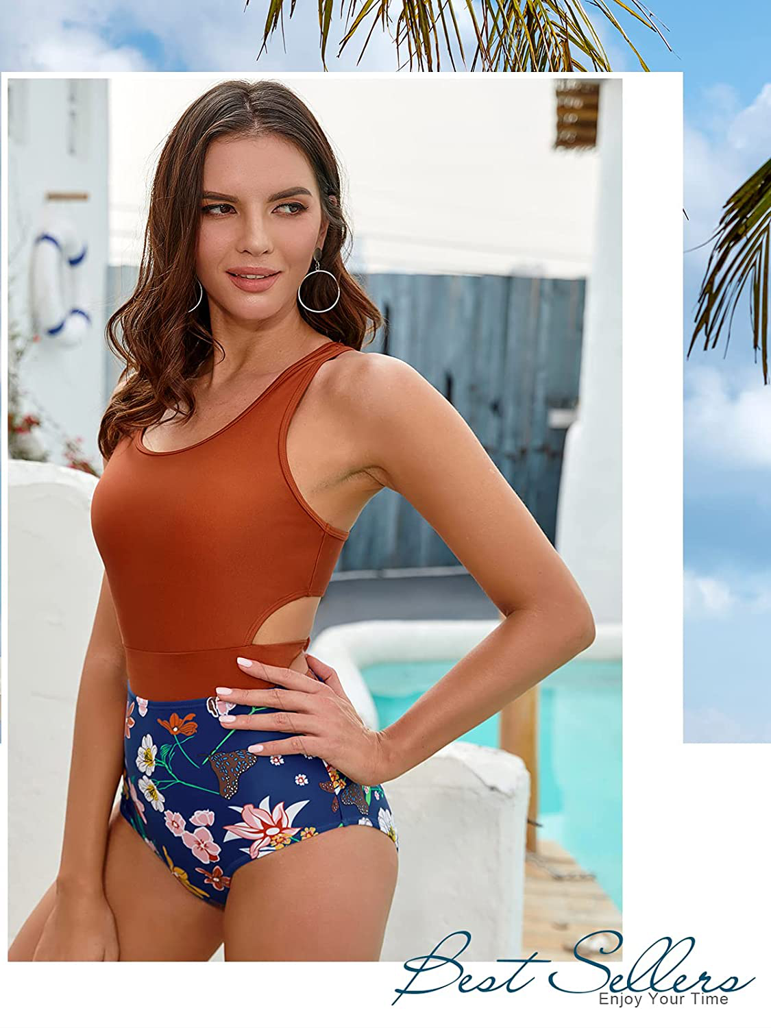 MOLYBELL One Piece Swimsuits for Women High Waisted Bathing Suit Monokini Floral Print Cutout Racerback Zip Up  Kylie Max   