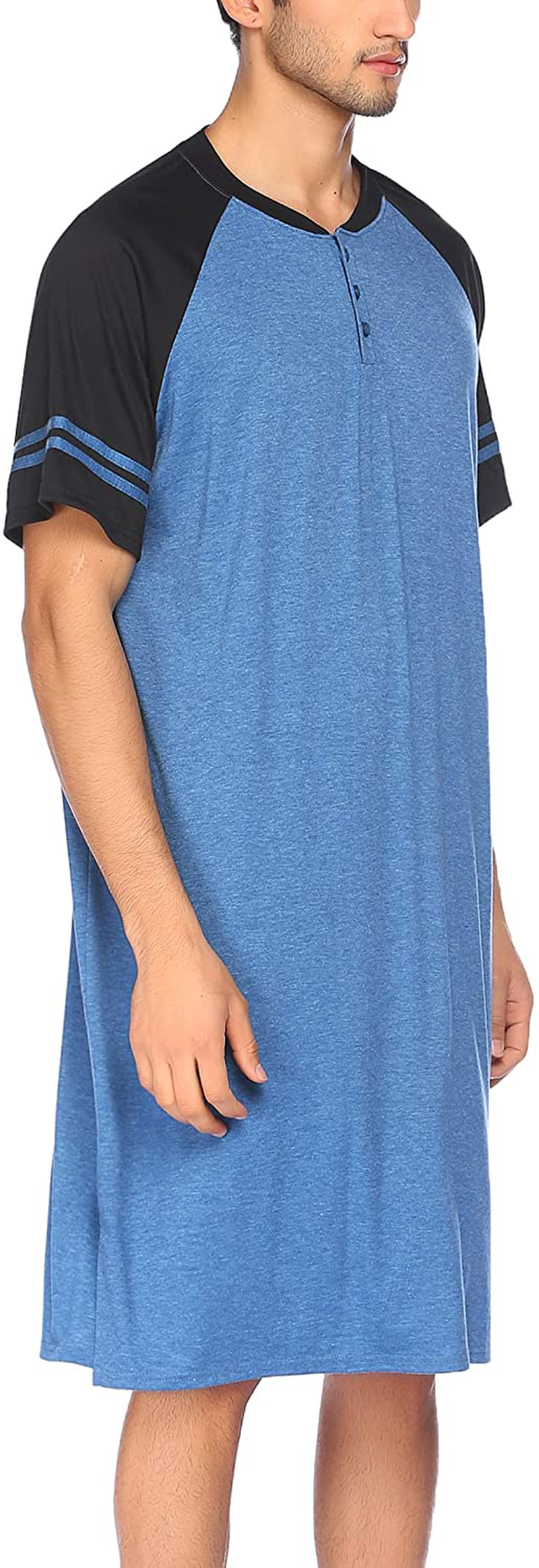 Evanhome Cotton Sleep Shirt Men V-Neck Nightshirts Short Sleeve Henley Shirt Lounge Sleepwear M-XXXL Apparel & Accessories > Clothing > Sleepwear & Loungewear > Nightgowns Kylie Max   