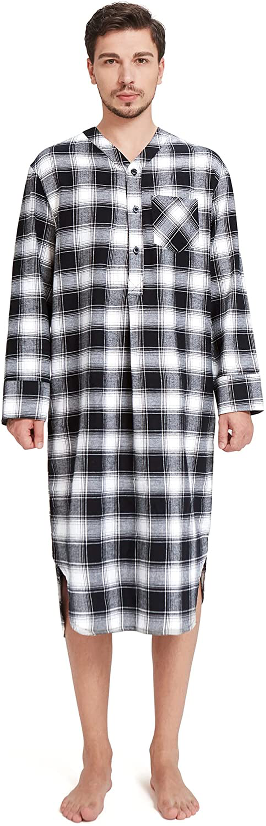 SIORO Men'S Flannel Nightshirt Plaid Cotton Nightwear Loose Pajama Sleep Shirt Apparel & Accessories > Clothing > Sleepwear & Loungewear > Nightgowns Kylie Max   