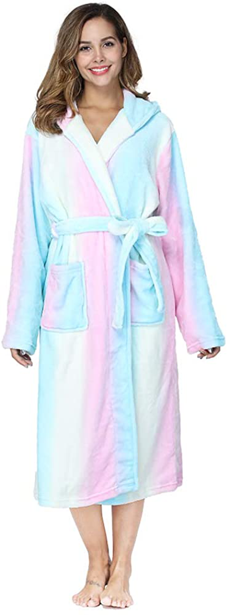 RONGTAI Womens Long Robes Plush Fleece Nightgown Thick plus Size Hooded Bathrobe with Pockets Fluffy Sleepwear for Men Apparel & Accessories > Clothing > Sleepwear & Loungewear > Robes Kylie Max   