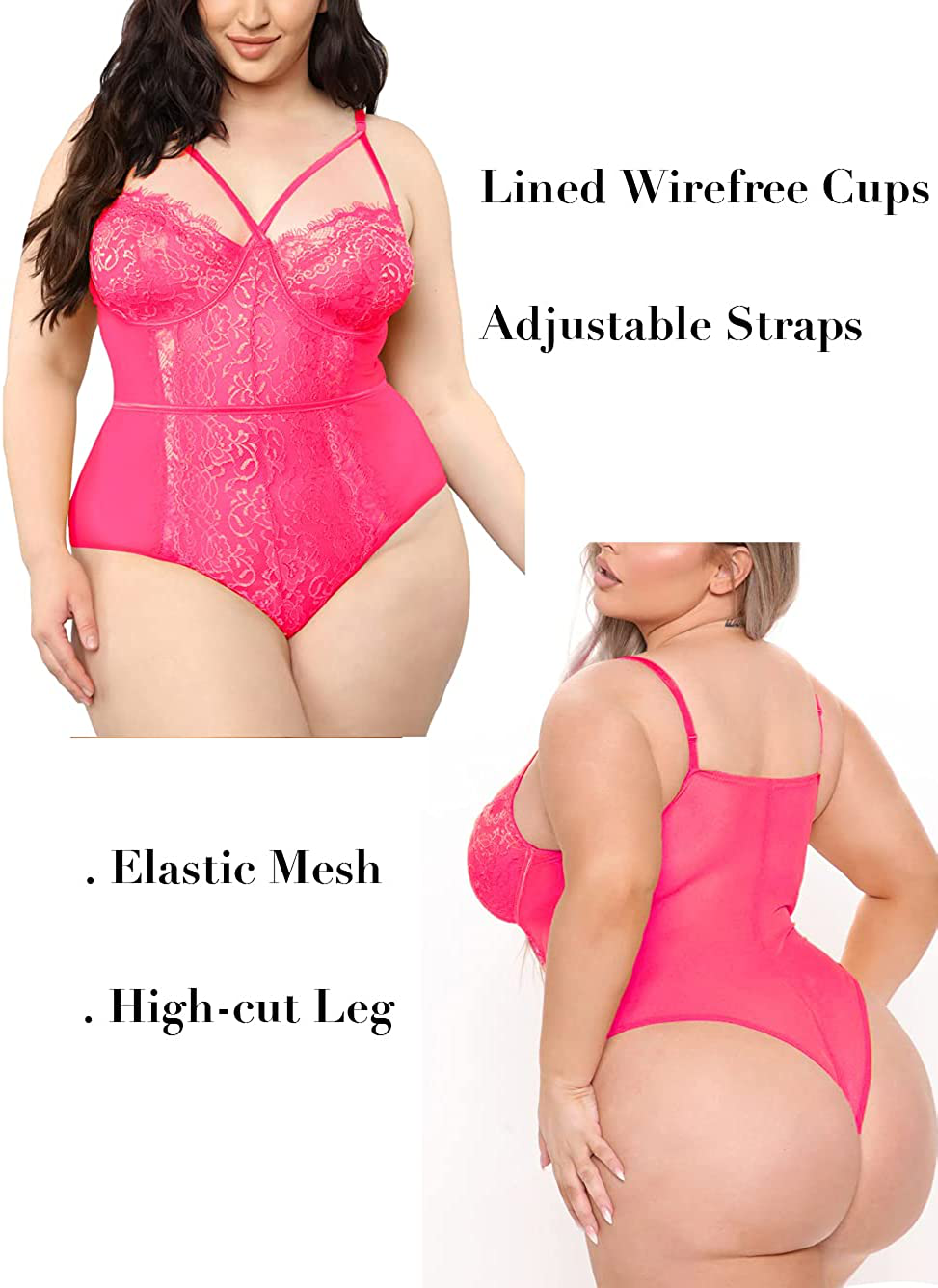 Kaei&Shi Plus Size Lingerie for Women,Sheer Lace Sexy V Neck Bodysuit,Eyelash One Piece Floral Teddy Valentine Apparel & Accessories > Clothing > Underwear & Socks > Lingerie Kaei&Shi   