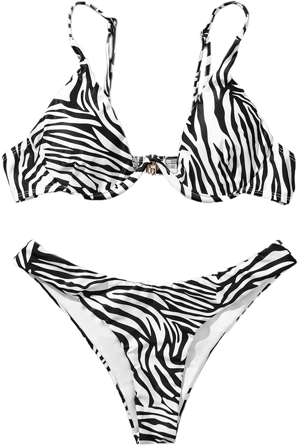 Verdusa Women'S Sexy Triangle Bathing Two Pieces Swimsuit Bikini Set Apparel & Accessories > Clothing > Underwear & Socks > Underwear Verdusa Zebra Print Small 