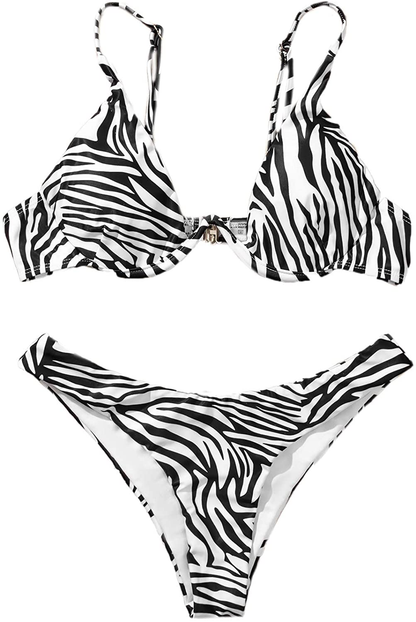 Verdusa Women'S Sexy Triangle Bathing Two Pieces Swimsuit Bikini Set Apparel & Accessories > Clothing > Underwear & Socks > Underwear Verdusa Zebra Print Small 