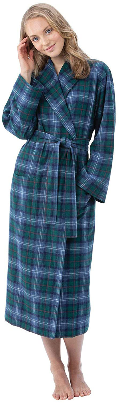 Pajamagram Cotton Flannel Robe Womens - Soft Yarn Dyed Plaid Apparel & Accessories > Clothing > Sleepwear & Loungewear > Robes PajamaGram Heritage Plaid X-Small-Small 