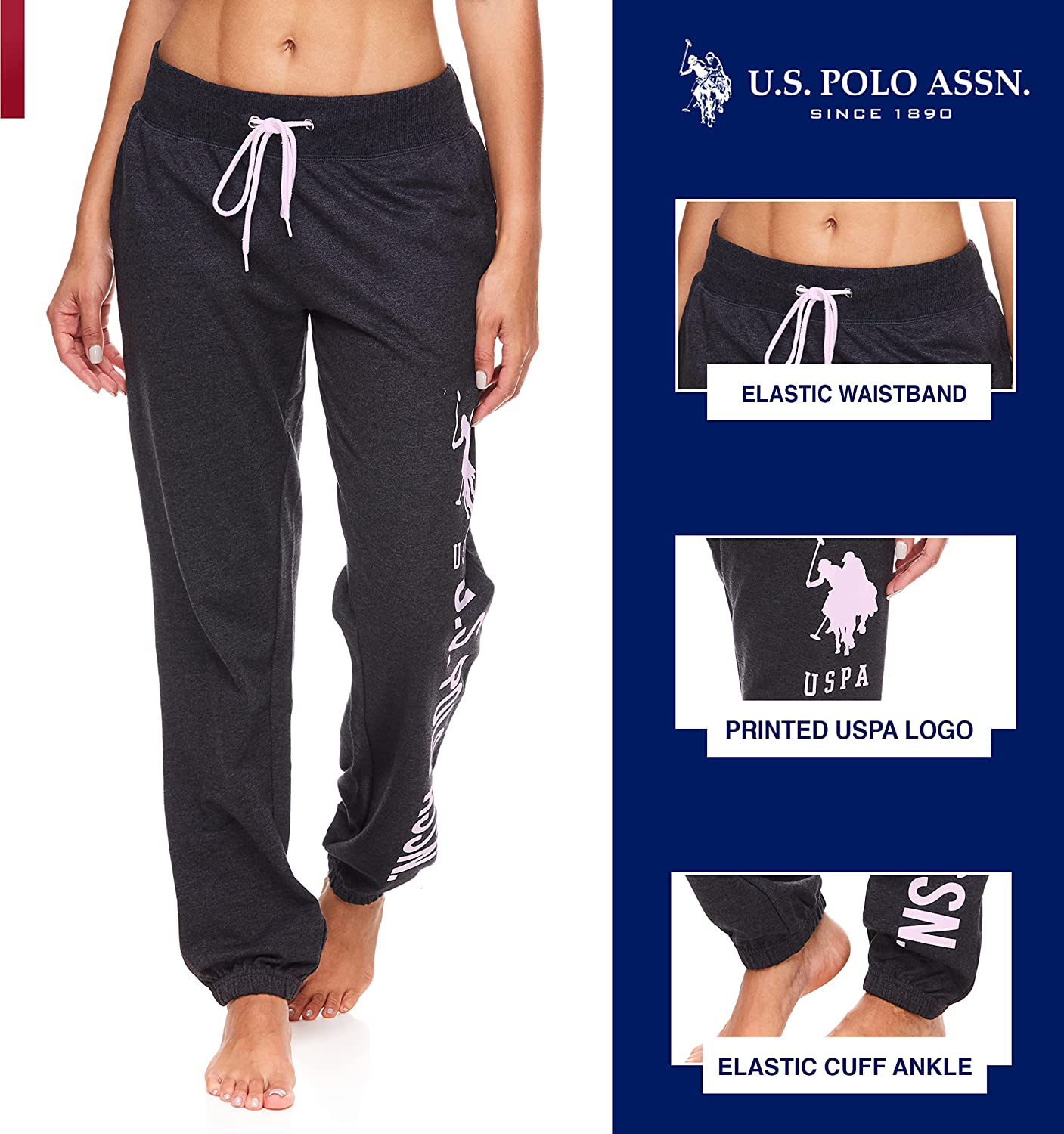 U.S. Polo Assn. Essentials Womens French Terry Joggers – Sweatpants for Women Apparel & Accessories > Clothing > Activewear Kylie Max   