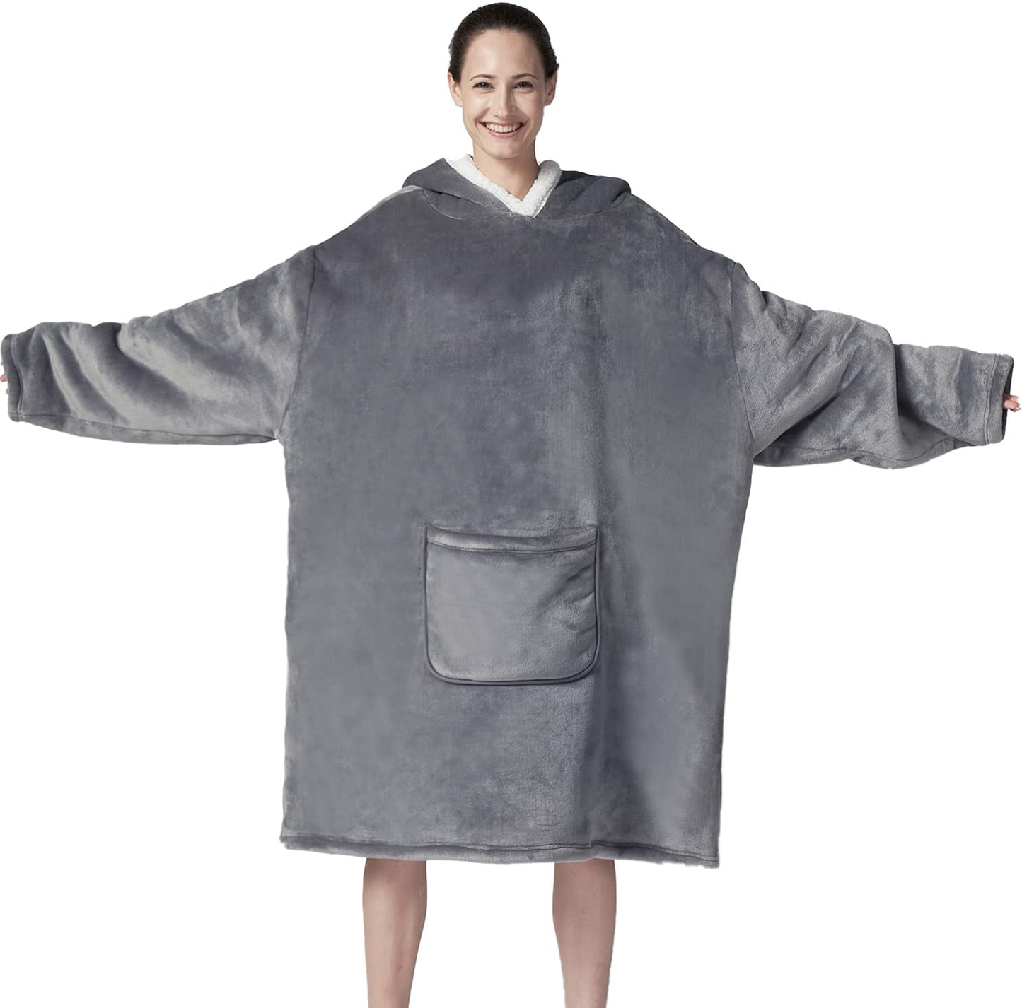 Hansleep Wearable Blanket Sherpa Oversized Sweatshirt with Hoodie, Soft Warm Flannel Fleece Throw Blankets Sweatshirt with Sleeves and Pocket, One Size Fits All (Grey, Medium) Arts & Entertainment > Party & Celebration > Gift Giving Hansleep   