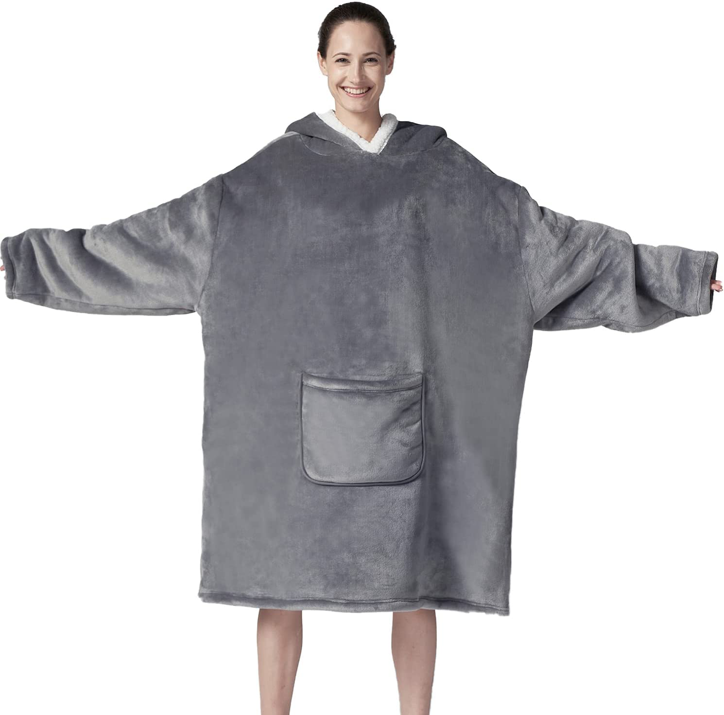 Hansleep Wearable Blanket Sherpa Oversized Sweatshirt with Hoodie, Soft Warm Flannel Fleece Throw Blankets Sweatshirt with Sleeves and Pocket, One Size Fits All (Grey, Medium) Arts & Entertainment > Party & Celebration > Gift Giving Hansleep   