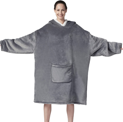 Hansleep Wearable Blanket Sherpa Oversized Sweatshirt with Hoodie, Soft Warm Flannel Fleece Throw Blankets Sweatshirt with Sleeves and Pocket, One Size Fits All (Grey, Medium) Arts & Entertainment > Party & Celebration > Gift Giving Hansleep   