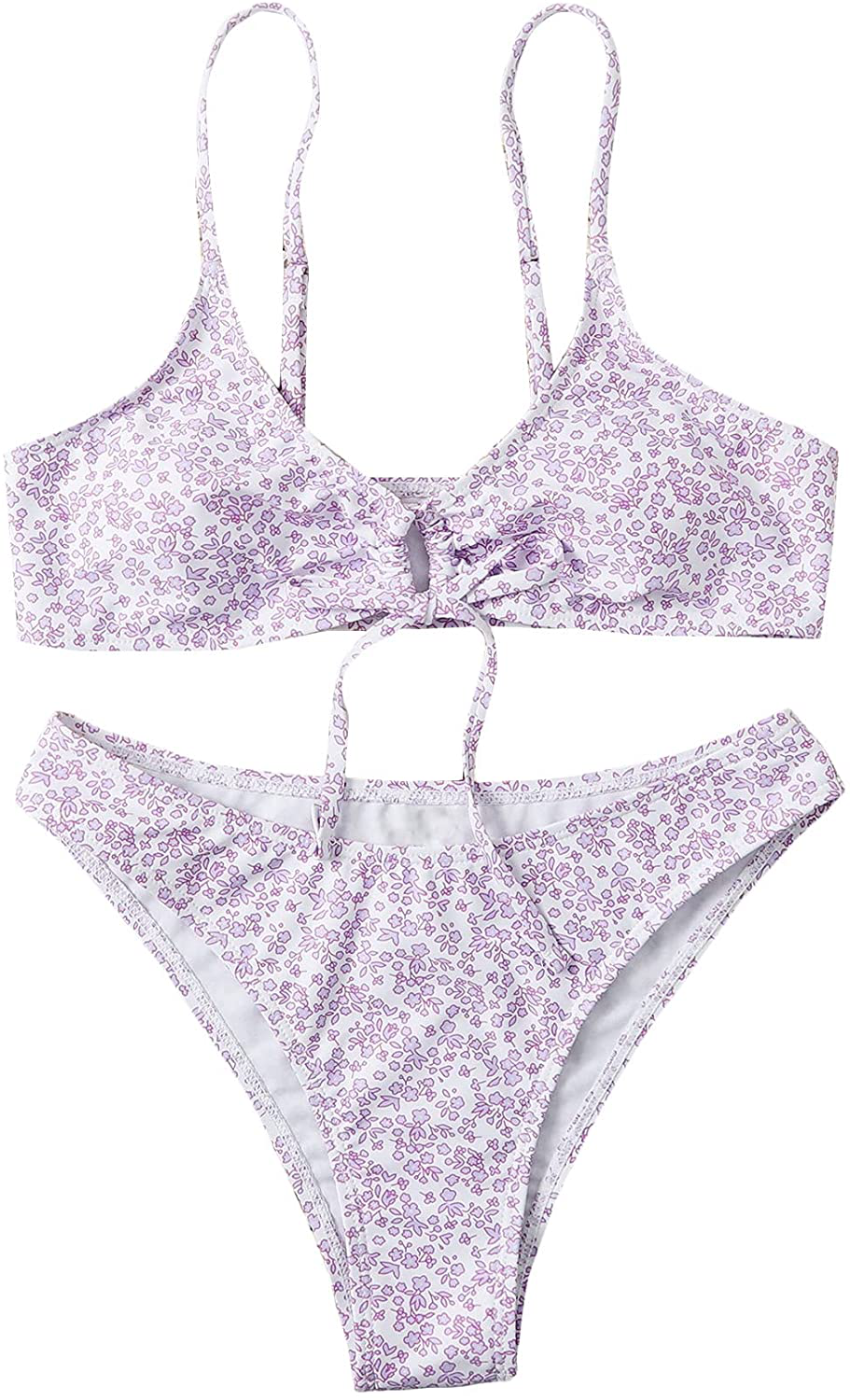 SOLY HUX Women's Floral Print Tie Front Bikini Bathing Suit 2 Piece Swimsuits Apparel & Accessories > Clothing > Swimwear KYLIE MAX Lilac Purple Ditsy Large 