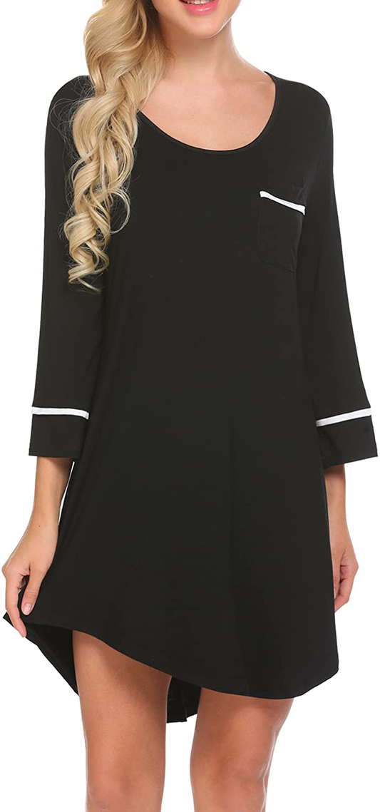 Ekouaer Women’S Sleepshirt 3/4 Sleeves Nightgown Sexy Nightshirts Boyfriend Sleepwear S-XXL Apparel & Accessories > Clothing > Sleepwear & Loungewear > Nightgowns Kylie Max   