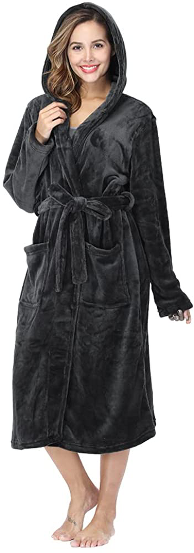 RONGTAI Womens Long Robes Plush Fleece Nightgown Thick plus Size Hooded Bathrobe with Pockets Fluffy Sleepwear for Men Apparel & Accessories > Clothing > Sleepwear & Loungewear > Robes Kylie Max   