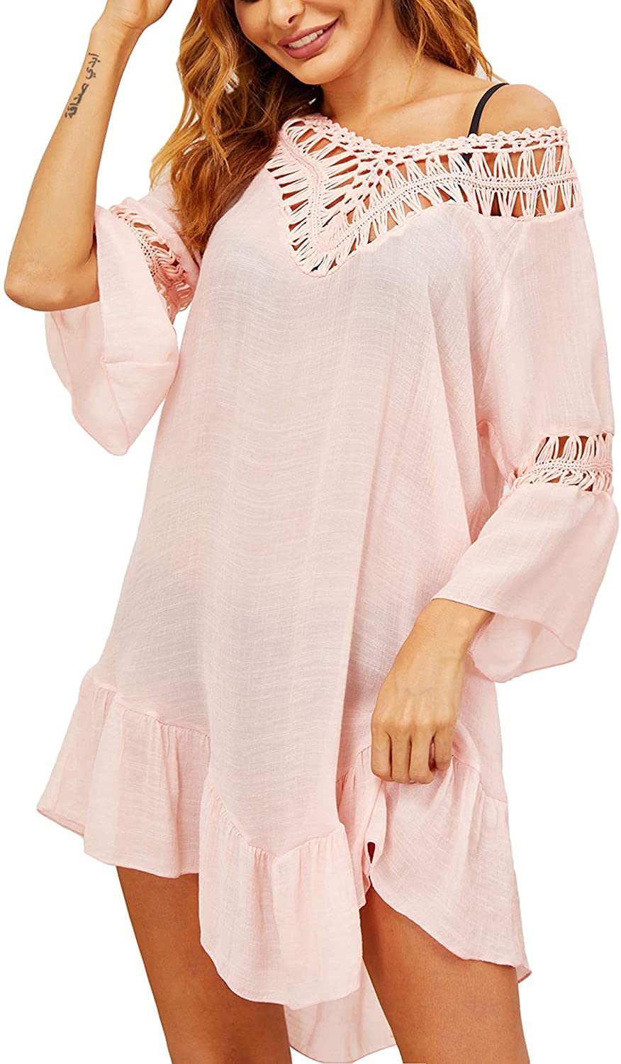 Ekouaer Swimsuit Cover up Women Swimwear Bathing Suit Dress Sexy Bikini Beach Crochet Beachwear Tunic Top Summer Apparel & Accessories > Clothing > Swimwear Kylie Max   