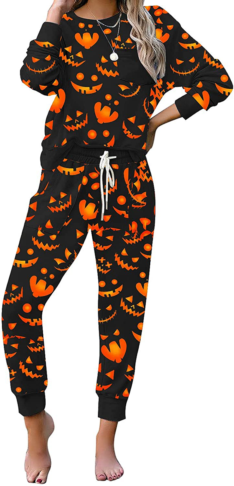 luvamia Women Tie Dye Pajama Sets Long Sleeve Tops and Pants PJ Sets Joggers Loungewear Sleepwear Apparel & Accessories > Clothing > Sleepwear & Loungewear > Pajamas KYLIE MAX Long Shirt and Pants-pumpkin Medium 