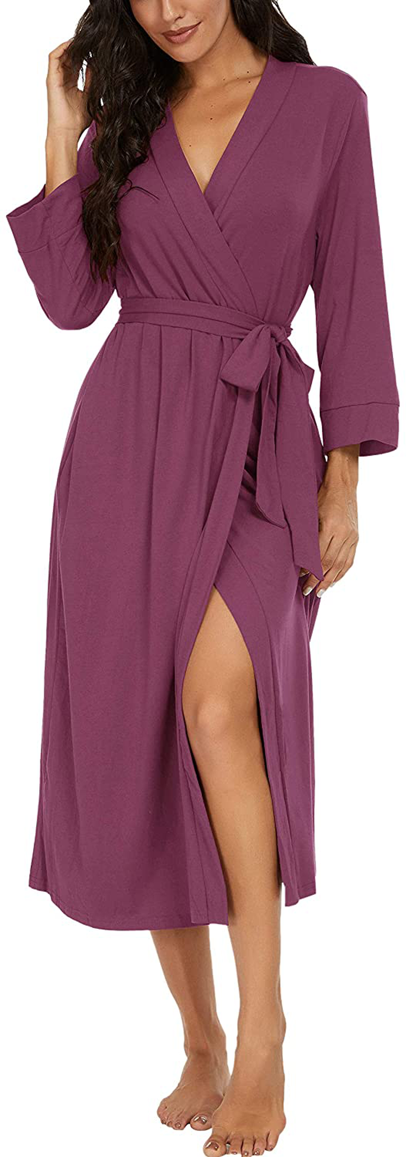 VINTATRE Women Kimono Robes Long Knit Bathrobe Lightweight Soft Knit Sleepwear V-Neck Casual Ladies Loungewear Apparel & Accessories > Clothing > Sleepwear & Loungewear > Robes VINTATRE   