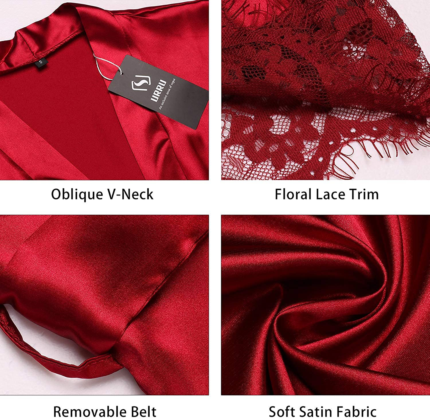 URRU Women'S Satin Silk Bathrobe Oblique V-Neck Short Kimono Robe Bridesmaids Robe S-XXXL Apparel & Accessories > Clothing > Sleepwear & Loungewear > Robes KYLIE MAX   