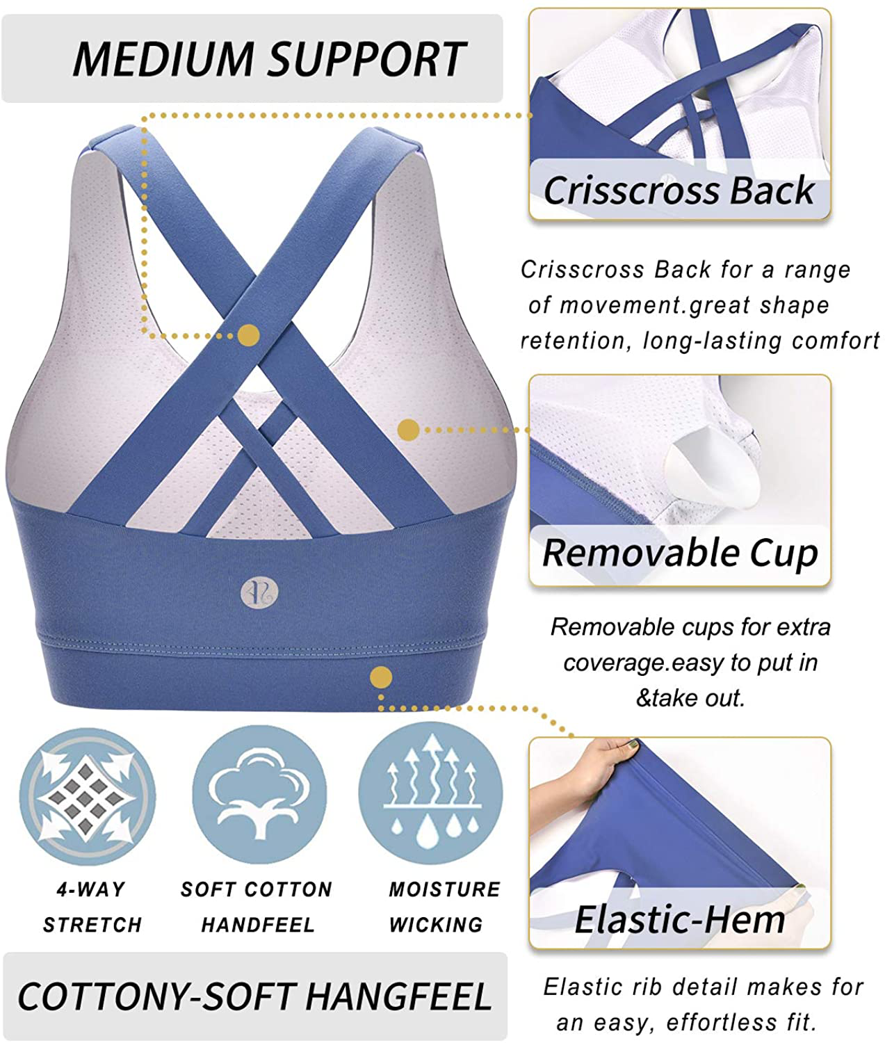 RUNNING GIRL Sports Bra for Women, Criss-Cross Back Padded Strappy Sports Bras Medium Support Yoga Bra with Removable Cups Apparel & Accessories > Clothing > Underwear & Socks > Bras Kylie Max   