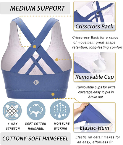 RUNNING GIRL Sports Bra for Women, Criss-Cross Back Padded Strappy Sports Bras Medium Support Yoga Bra with Removable Cups Apparel & Accessories > Clothing > Underwear & Socks > Bras Kylie Max   