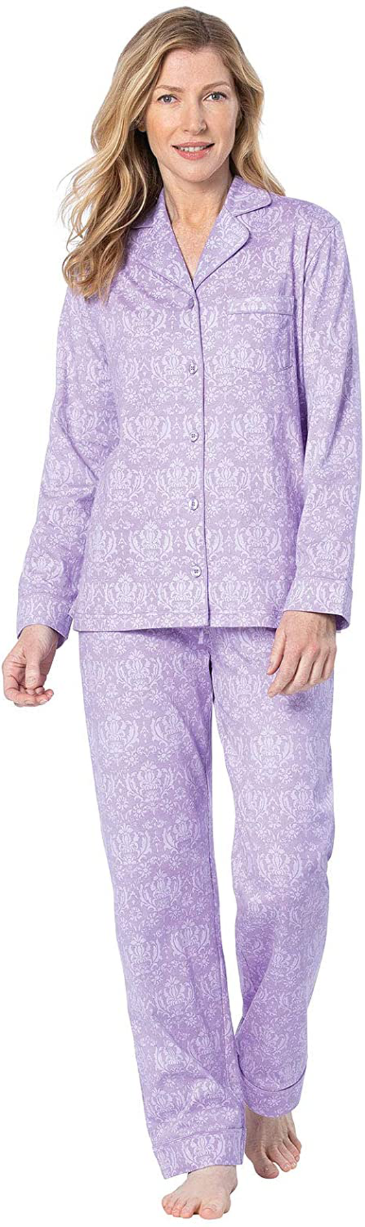 PajamaGram Pajamas for Women - Pajamas Women, Button Front Apparel & Accessories > Clothing > Sleepwear & Loungewear > Pajamas PajamaGram Lavender Damask Large 