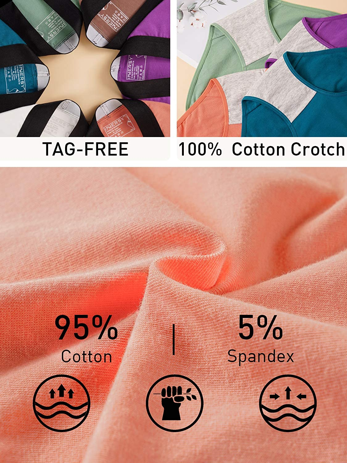 INNERSY Womens Underwear Hipster Panties Cotton Low Rise Briefs Pack of 6 Apparel & Accessories > Clothing > Underwear & Socks > Underwear INNERSY   
