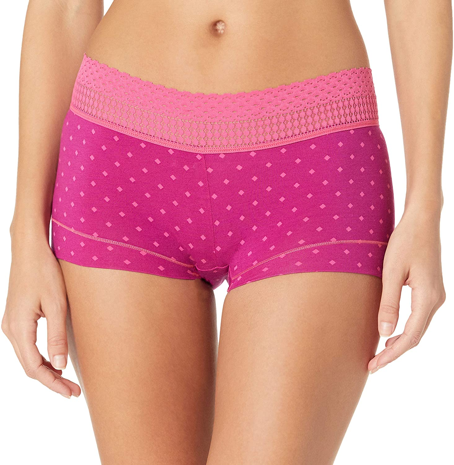Maidenform Women'S Dream Cotton with Lace Boyshort Apparel & Accessories > Clothing > Underwear & Socks > Underwear Maidenform Magenta Diamond Print 5 