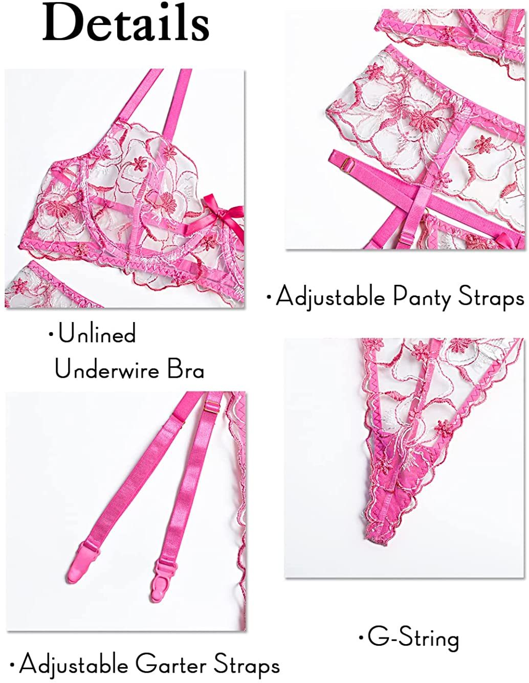 Kaei&Shi Floral Embroidered, Underwire, Cutout Back, G-String, Garter Belt Lingerie for Women Apparel & Accessories > Clothing > Underwear & Socks > Lingerie Kaei&Shi   