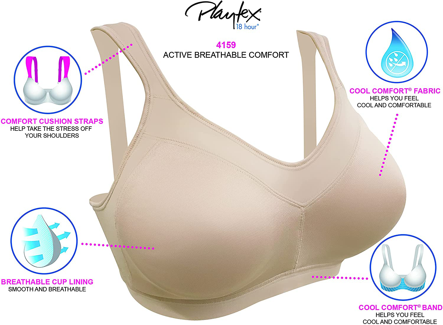 Playtex Women'S 18 Hour Active Lifestyle Full Coverage Bra #4159 Apparel & Accessories > Clothing > Underwear & Socks > Bras Kylie Max   