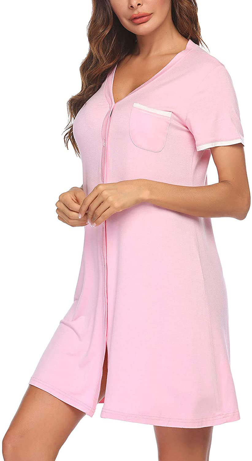 Ekouaer Short Sleeve Nightgowns for Women, Women'S Button down Sleepwear Classical Sleep Shirt Dress Apparel & Accessories > Clothing > Sleepwear & Loungewear > Nightgowns Kylie Max   