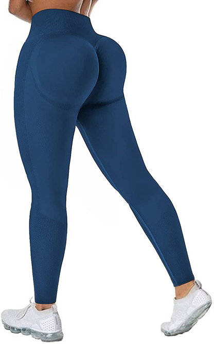 MOSHENGQI Womens Seamless Butt Lift Leggings High Waisted Yoga Pants Ribbed Workout Slimming Tights Apparel & Accessories > Clothing > Activewear MOSHENGQI #8 Seamless Navy Blue-3 Small 