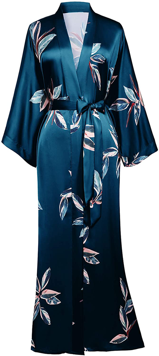 BABEYOND Kimono Robe Cover up Long Print Kimono Blouse Loose Cardigen Bachelorette Party Robe Apparel & Accessories > Clothing > Sleepwear & Loungewear > Robes KYLIE MAX Dark Green  