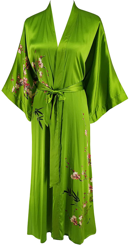 Ledamon Women'S 100% Silk Kimono Long Robe - Classic Colors and Prints Apparel & Accessories > Clothing > Sleepwear & Loungewear > Robes Ledamon Fruit Green  