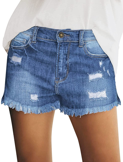 Luvamia Women'S Casual Mid Rise Denim Shorts Stretch Ripped Raw Hem Jean Shorts Apparel & Accessories > Clothing > Shorts Kylie Max   