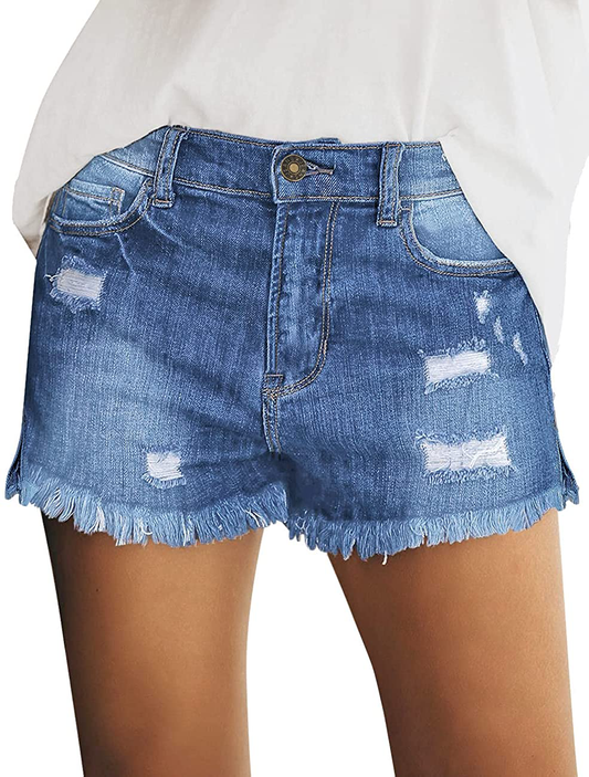 Luvamia Women'S Casual Mid Rise Denim Shorts Stretch Ripped Raw Hem Jean Shorts Apparel & Accessories > Clothing > Shorts Kylie Max   