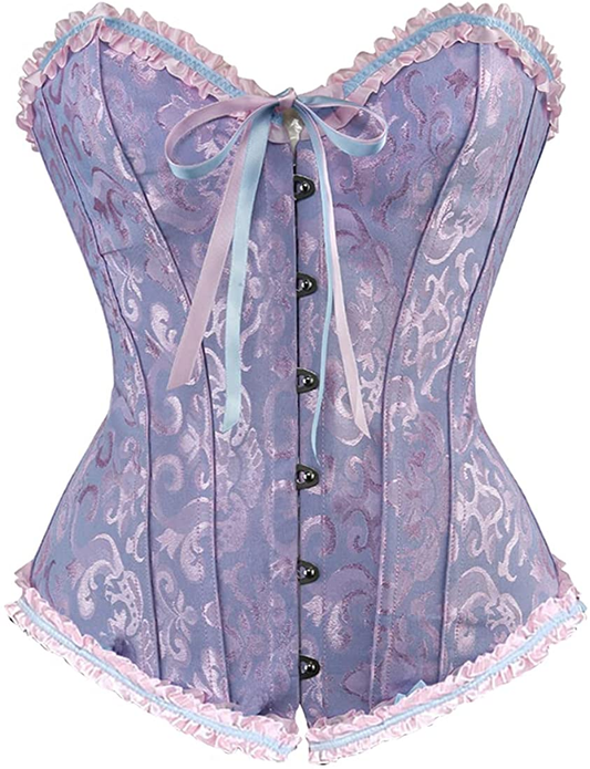 Women Lace up Back Sexy Floral Corset for Women Lingerie Bustier Top plus Size Apparel & Accessories > Clothing > Underwear & Socks > Lingerie Zhitunemi Blue 3X-Large 