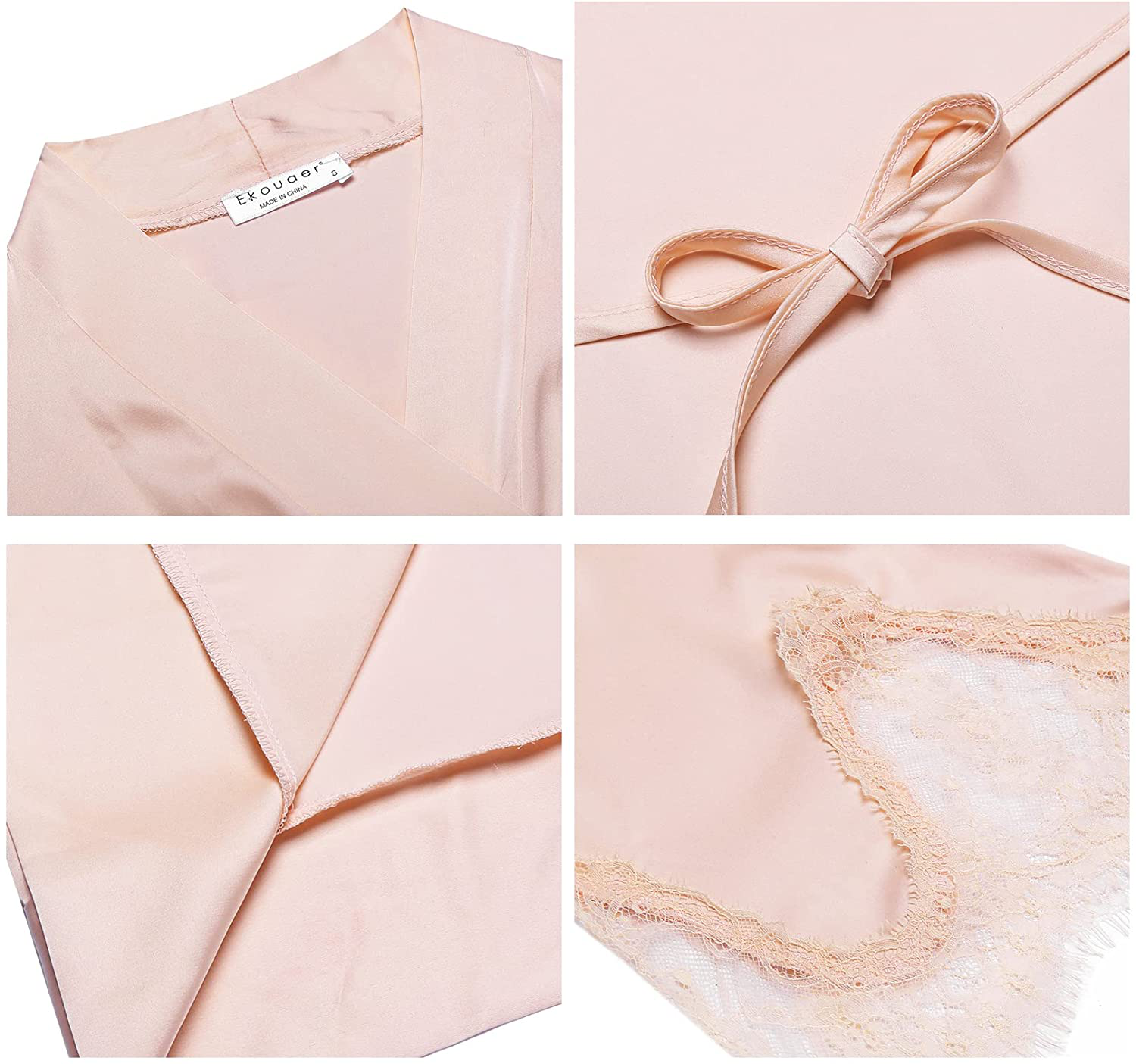 Ekouaer Satin Robes for Women Silk Robe Short Kimono Robe Bridal Robe Silky Bathrobe Lace-Trim Cuff Sleepwear S-XXL Apparel & Accessories > Clothing > Sleepwear & Loungewear > Robes Ekouaer   