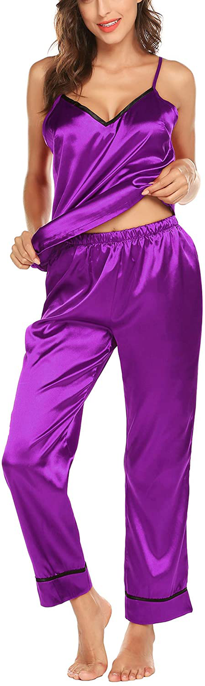 Romanstii Satin Pajamas Set Silk Sleepwear Cami Nightwear Soft Lingerie PJ Set Apparel & Accessories > Clothing > Sleepwear & Loungewear Kylie Max   