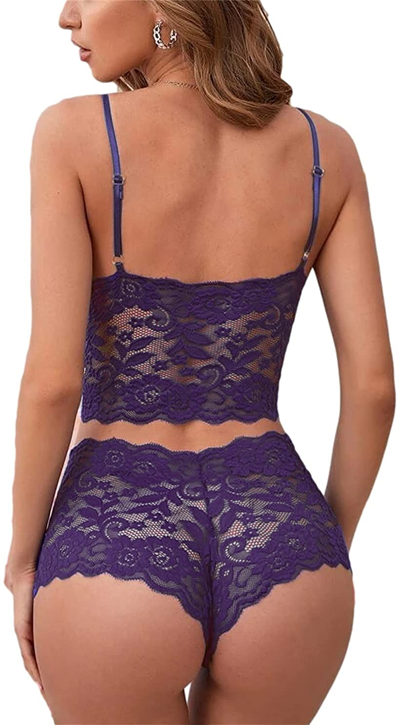 Lilosy Sexy Sheer Floral Lace Pajamas Lingerie Set High Waist Sleepwear Bra and Panty 2 Piece Nightwear Apparel & Accessories > Clothing > Underwear & Socks > Lingerie Lilosy   