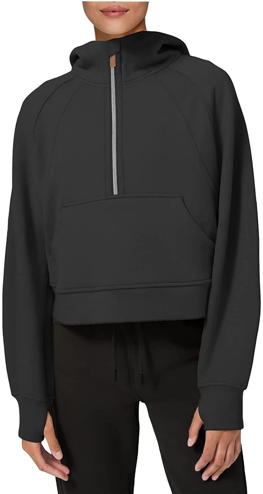 LASLULU Womens Hoodies Fleece Lined Collar Pullover 1/2 Zipper Sweatshirts Long Sleeve Crop Tops Sweater Thumb Hole Apparel & Accessories > Clothing > Activewear Kylie Max   