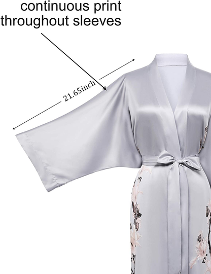 BABEYOND Kimono Robe Cover up Long Floral Satin Sleepwear Silky Bathrobe Bachelorette Robe Apparel & Accessories > Clothing > Sleepwear & Loungewear > Robes Kylie Max   