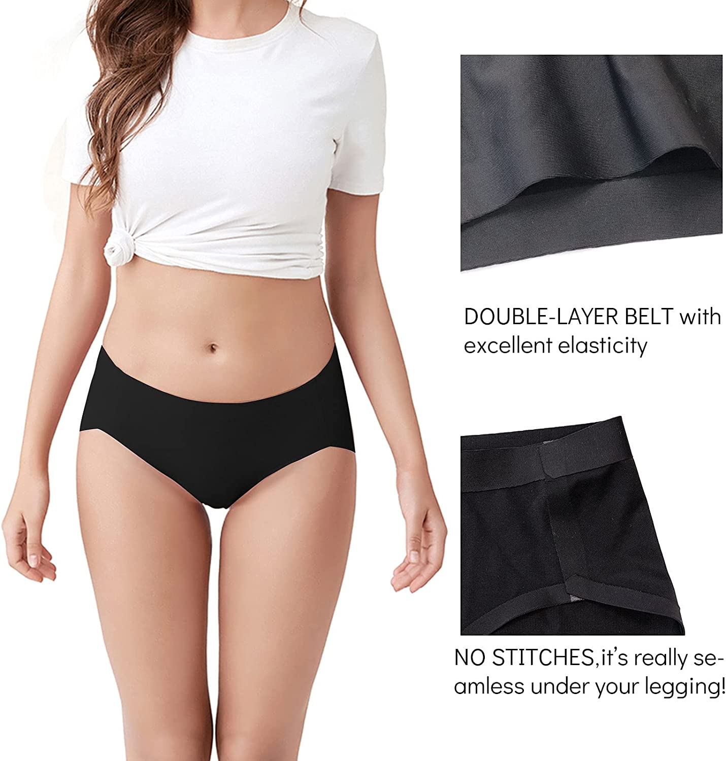 Fallsweet No Show Underwear for Women Seamless High Cut Briefs Mid-Waist Soft No Panty Lines,Pack of 5 Apparel & Accessories > Clothing > Underwear & Socks > Underwear FallSweet   