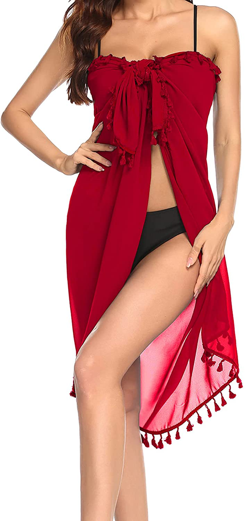 Ekouaer Women Sarong Chiffon Beach Wraps Sheer Swimsuit Cover Ups Sexy Bikini Long Skirts with Tassels  Kylie Max   