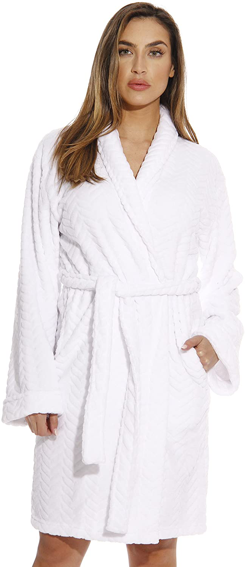 Just Love Kimono Robe Velour Chevron Texture Bath Robes for Women Apparel & Accessories > Clothing > Sleepwear & Loungewear > Robes Just Love White X-Small 