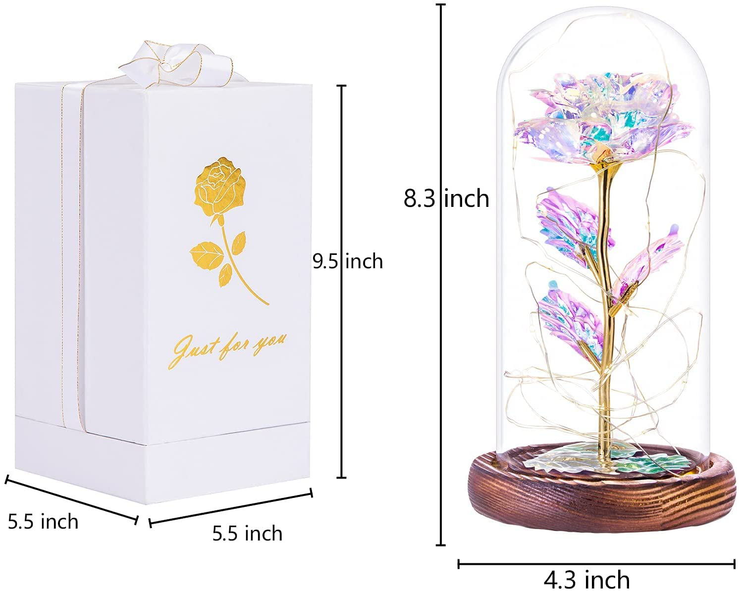 Tongtai Galaxy Rose Flower Gift-Galaxy Enchanted Rose with Led Light String in Glass Dome -Gifts for Women Mom Her Birthday Wedding Anniversary Room Home Bedroom Decor Arts & Entertainment > Party & Celebration > Gift Giving Tongtai   