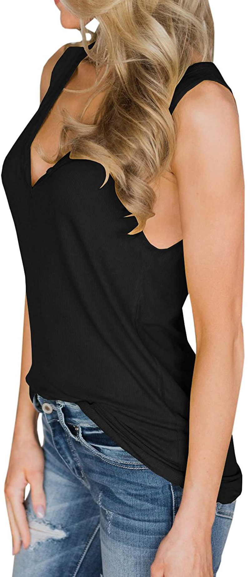 Dellytop Womens V Neck Tank Tops Sleeveless Henley Shirts Button up Ribbed Long Tunic Tees Apparel & Accessories > Clothing > Activewear Kylie Max   