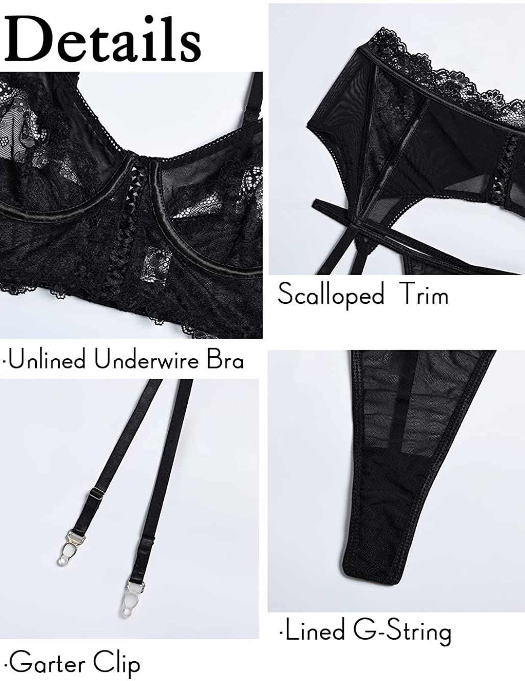 Kaei&Shi Sheer Lace Mesh, Underwire Cami, High Waisted Lace up Belt, 3 Piece Garter Set Apparel & Accessories > Clothing > Underwear & Socks > Lingerie Kaei&Shi   