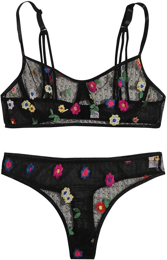 Women Perspective Strappy Bralette Sexy Sling Lingerie Teddy Corset Babydolls Chemise,Sleepwear Lace Bras&Thong Pajamas Set Apparel & Accessories > Clothing > Underwear & Socks > Shapewear aneralied Black Medium 